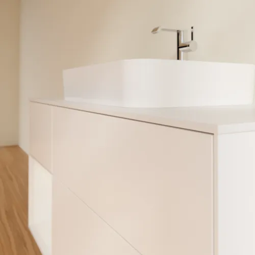 VILLEROY BOCH Umyvadlová skříňka Finion, s osvětlením, 3 výsuvy, 1200 x 603 x 501 mm, bílý matný lak / bílý lesklý lak / bílé matné sklo #F411GFMT, obrázek 6