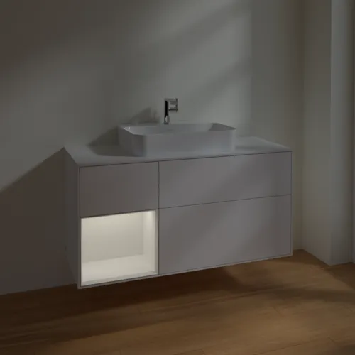 VILLEROY BOCH Umyvadlová skříňka Finion, s osvětlením, 3 výsuvy, 1200 x 603 x 501 mm, bílý matný lak / bílý lesklý lak / bílé matné sklo #F411GFMT, obrázek 5