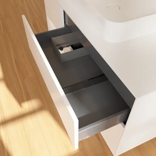 VILLEROY BOCH Umyvadlová skříňka Finion, s osvětlením, 3 výsuvy, 1200 x 603 x 501 mm, bílý matný lak / bílý lesklý lak / bílé matné sklo #F411GFMT, obrázek 8