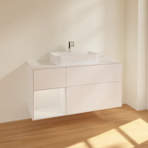 VILLEROY BOCH Umyvadlová skříňka Finion, s osvětlením, 3 výsuvy, 1200 x 603 x 501 mm, bílý matný lak / bílý lesklý lak / bílé matné sklo #F411GFMT, obrázek 2