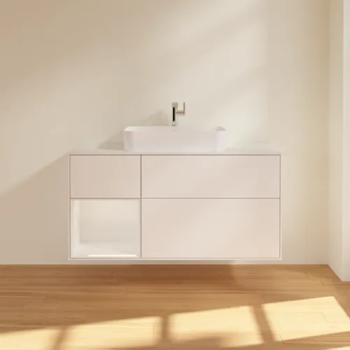 VILLEROY BOCH Umyvadlová skříňka Finion, s osvětlením, 3 výsuvy, 1200 x 603 x 501 mm, bílý matný lak / bílý lesklý lak / bílé matné sklo #F411GFMT, obrázek 3