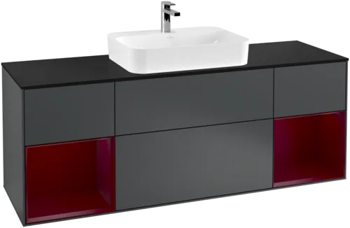 VILLEROY BOCH Toaletní skříňka Finion, s osvětlením, 4 výsuvy, 1600 x 603 x 501 mm, Midnight Blue Matt Lacquer / Peony Matt Lacquer / Glass Black Matt #F452HBHG