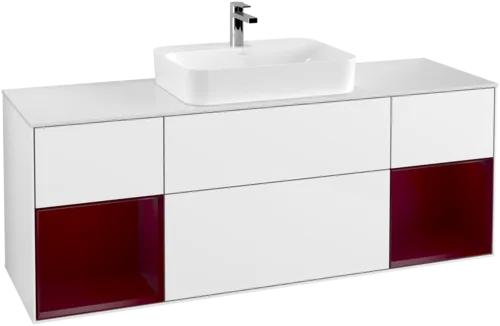 VILLEROY BOCH Toaletní skříňka Finion, s osvětlením, 4 výsuvy, 1600 x 603 x 501 mm, lesklý bílý lak / matný lak Pivoňka / matné bílé sklo #F451HBGF