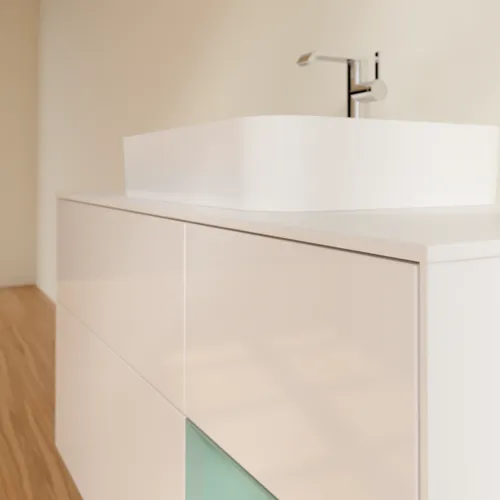 VILLEROY BOCH Toaletní skříňka Finion, s osvětlením, 3 výsuvy, 1200 x 603 x 501 mm, lesklý bílý lak / olivově matný lak / sklo bílé matné #F421GMGF, obrázek 6