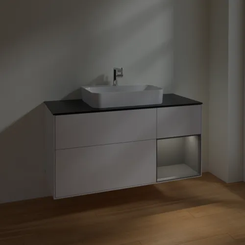 VILLEROY BOCH Toaletní skříňka Finion, s osvětlením, 3 výsuvy, 1200 x 603 x 501 mm, lesklý bílý lak / antracitový matný lak / černé matné sklo #F422GKGF, obrázek 5