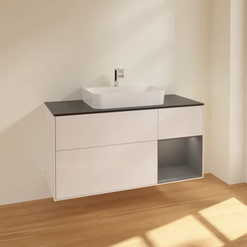 VILLEROY BOCH Toaletní skříňka Finion, s osvětlením, 3 výsuvy, 1200 x 603 x 501 mm, lesklý bílý lak / antracitový matný lak / černé matné sklo #F422GKGF, obrázek 2