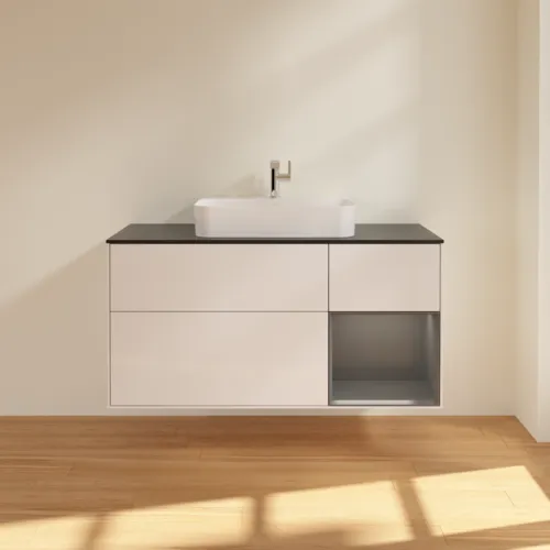 VILLEROY BOCH Toaletní skříňka Finion, s osvětlením, 3 výsuvy, 1200 x 603 x 501 mm, lesklý bílý lak / antracitový matný lak / černé matné sklo #F422GKGF, obrázek 3