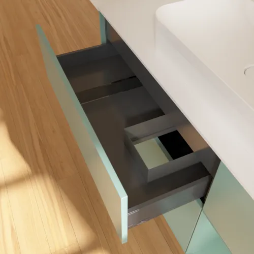 VILLEROY BOCH Toaletní skříňka Finion, s osvětlením, 3 výsuvy, 1200 x 603 x 501 mm, olivově matný lak / olivově matný lak / sklo bílé matné #F421GMGM, obrázek 8