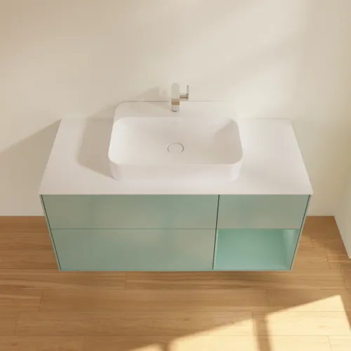 VILLEROY BOCH Toaletní skříňka Finion, s osvětlením, 3 výsuvy, 1200 x 603 x 501 mm, olivově matný lak / olivově matný lak / sklo bílé matné #F421GMGM, obrázek 4