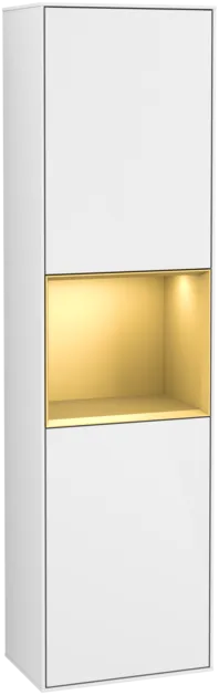 VILLEROY BOCH Vysoká skříň Finion, s osvětlením, 2 dveře, 418 x 1516 x 270 mm, lesklý bílý lak / zlatý matný lak #F460HFGF