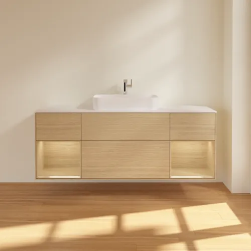 VILLEROY BOCH Toaletní skříňka Finion, s osvětlením, 4 výsuvy, 1600 x 603 x 501 mm, dubová dýha / dubová dýha / sklo bílé matné #F451PCPC, obrázek 3