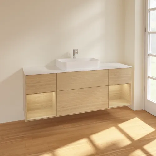 VILLEROY BOCH Toaletní skříňka Finion, s osvětlením, 4 výsuvy, 1600 x 603 x 501 mm, dubová dýha / dubová dýha / sklo bílé matné #F451PCPC, obrázek 2