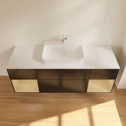 VILLEROY BOCH Toaletní skříňka Finion, s osvětlením, 4 výsuvy, 1600 x 603 x 501 mm, černý matný lak / dubová dýha / sklo bílé matné #F451PCPD, obrázek 2