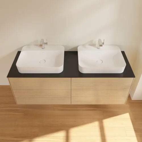 VILLEROY BOCH Toaletní skříňka Finion, 4 výsuvy, 1600 x 603 x 501 mm, dubová dýha / sklo černé matné #F43200PC, obrázek 2