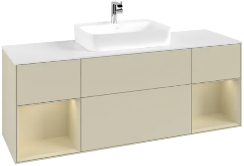 VILLEROY BOCH Toaletní skříňka Finion, s osvětlením, 4 výsuvy, 1600 x 603 x 501 mm, Silk Grey Matt Lacquer / Silk Grey Matt Lacquer / Glass White Matt #F451HJHJ