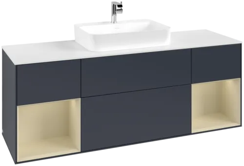 VILLEROY BOCH Toaletní skříňka Finion, s osvětlením, 4 výsuvy, 1600 x 603 x 501 mm, Midnight Blue Matt Lacquer / Silk Grey Matt Lacquer / Glass White Matt #F451HJHG