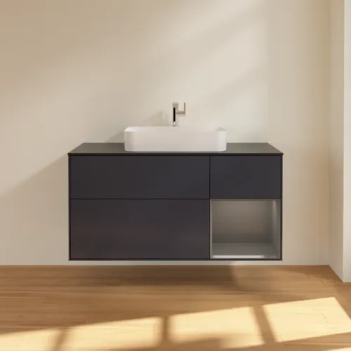 VILLEROY BOCH Toaletní skříňka Finion, s osvětlením, 3 výsuvy, 1200 x 603 x 501 mm, Midnight Blue Matt Lacquer / Anthracite Matt Lacquer / Glass Black Matt #F422GKHG, obrázek 3