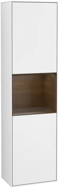 VILLEROY BOCH Vysoká skříňka Finion, s osvětlením, 2 dveře, 418 x 1516 x 270 mm, lesklý bílý lak / ořechová dýha #F460GNGF