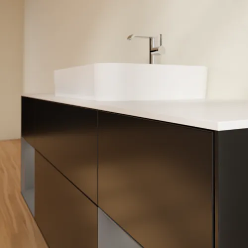 VILLEROY BOCH Toaletní skříňka Finion, s osvětlením, 4 výsuvy, 1600 x 603 x 501 mm, černý matný lak / antracitový matný lak / bílé matné sklo #F451GKPD, obrázek 4