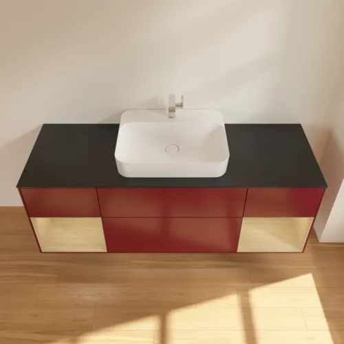 VILLEROY BOCH Toaletní skříňka Finion, s osvětlením, 4 výsuvy, 1600 x 603 x 501 mm, matný lak Peony / dubová dýha / černé matné sklo #F452PCHB, obrázek 4