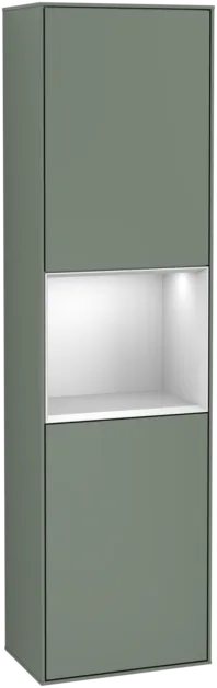 VILLEROY BOCH Vysoká skříňka Finion, s osvětlením, 2 dveře, 418 x 1516 x 270 mm, olivový matný lak / bílý matný lak #F470MTGM