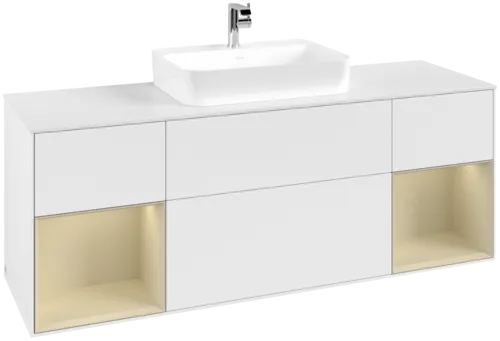 VILLEROY BOCH Toaletní skříňka Finion, s osvětlením, 4 výsuvy, 1600 x 603 x 501 mm, bílý matný lak / hedvábně šedý matný lak / bílé matné sklo #F451HJMT