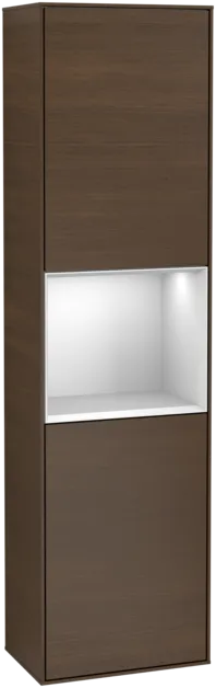 VILLEROY BOCH Vysoká skříňka Finion, s osvětlením, 2 dveře, 418 x 1516 x 270 mm, ořechová dýha / bílý matný lak #F470MTGN