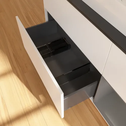 VILLEROY BOCH Toaletní skříňka Finion, s osvětlením, 3 výsuvy, 1200 x 603 x 501 mm, bílý matný lak / antracitový matný lak / černé matné sklo #F422GKMT, obrázek 7