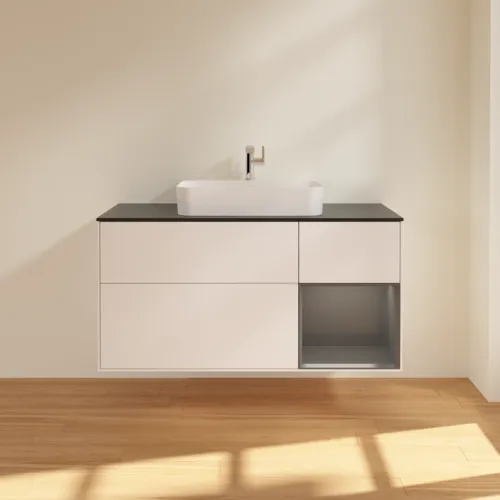 VILLEROY BOCH Toaletní skříňka Finion, s osvětlením, 3 výsuvy, 1200 x 603 x 501 mm, bílý matný lak / antracitový matný lak / černé matné sklo #F422GKMT, obrázek 3