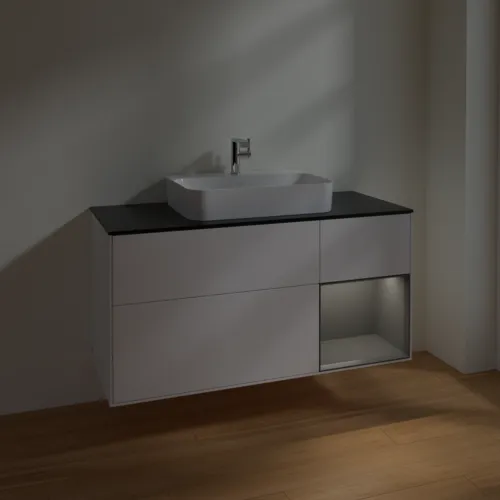 VILLEROY BOCH Toaletní skříňka Finion, s osvětlením, 3 výsuvy, 1200 x 603 x 501 mm, bílý matný lak / antracitový matný lak / černé matné sklo #F422GKMT, obrázek 5
