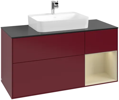 VILLEROY BOCH Toaletní skříňka Finion, s osvětlením, 3 výsuvy, 1200 x 603 x 501 mm, Peony Matt Lacquer / Silk Grey Matt Lacquer / Glass Black Matt #F422HJHB