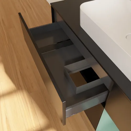 VILLEROY BOCH Toaletní skříňka Finion, s osvětlením, 3 výsuvy, 1200 x 603 x 501 mm, černý matný lak / olivový matný lak / černé matné sklo #F422GMPD, obrázek 8