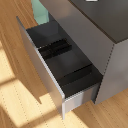 VILLEROY BOCH Toaletní skříňka Finion, s osvětlením, 3 výsuvy, 1200 x 603 x 501 mm, antracitový matný lak / olivový matný lak / černé matné sklo #F412GMGK, obrázek 7