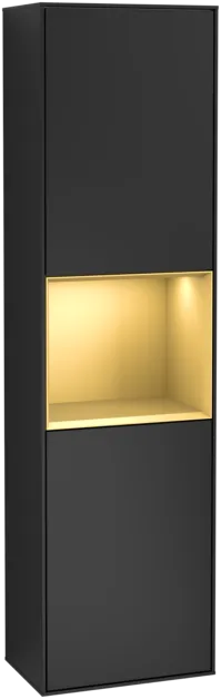 VILLEROY BOCH Vysoká skříňka Finion, s osvětlením, 2 dveře, 418 x 1516 x 270 mm, černý matný lak / zlatý matný lak #F460HFPD
