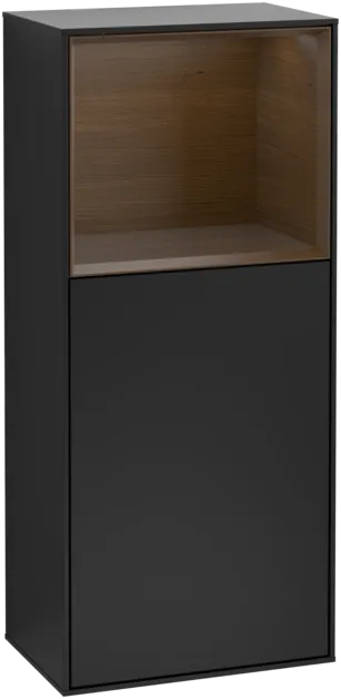 VILLEROY BOCH Boční skříňka Finion, s osvětlením, 1 dvířka, 418 x 936 x 270 mm, černý matný lak / ořechová dýha #F500GNPD