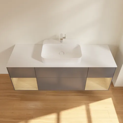 VILLEROY BOCH Toaletní skříňka Finion, s osvětlením, 4 výsuvy, 1600 x 603 x 501 mm, antracit matný lak / dubová dýha / sklo bílé matné #F451PCGK, obrázek 4
