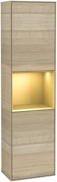 VILLEROY BOCH Vysoká skříňka Finion, s osvětlením, 2 dveře, 418 x 1516 x 270 mm, dubová dýha / zlatý matný lak #F460HFPC