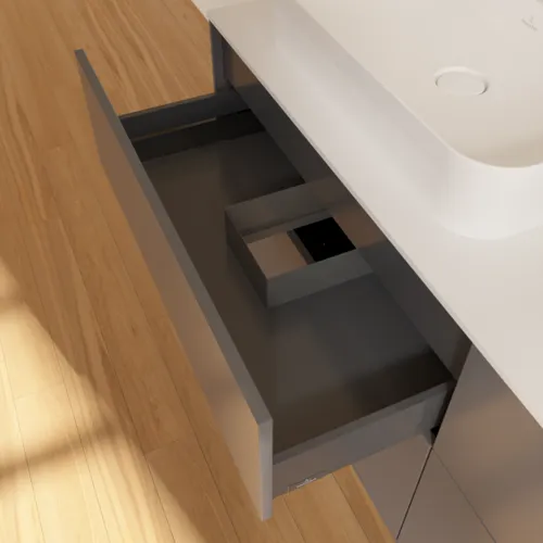 VILLEROY BOCH Toaletní skříňka Finion, 4 výsuvy, 1600 x 603 x 501 mm, antracit matný lak / sklo bílé matné #F43100GK, obrázek 6