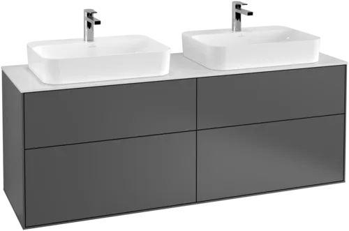 VILLEROY BOCH Toaletní skříňka Finion, 4 výsuvy, 1600 x 603 x 501 mm, antracit matný lak / sklo bílé matné #F43100GK