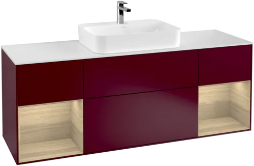 VILLEROY BOCH Toaletní skříňka Finion, s osvětlením, 4 výsuvy, 1600 x 603 x 501 mm, matný lak Peony / dubová dýha / bílé matné sklo #F451PCHB