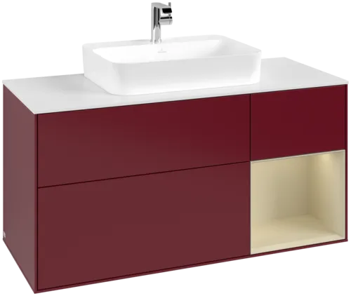 VILLEROY BOCH Toaletní skříňka Finion, s osvětlením, 3 výsuvy, 1200 x 603 x 501 mm, Peony Matt Lacquer / Silk Grey Matt Lacquer / Glass White Matt #F421HJHB