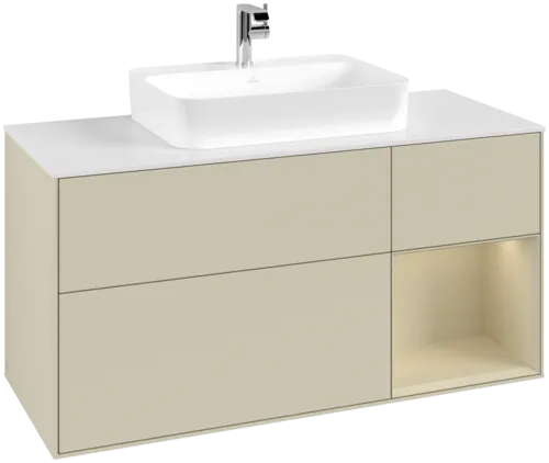 VILLEROY BOCH Toaletní skříňka Finion, s osvětlením, 3 výsuvy, 1200 x 603 x 501 mm, Silk Grey Matt Lacquer / Silk Grey Matt Lacquer / Glass White Matt #F421HJHJ