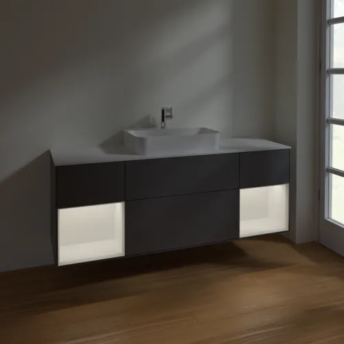 VILLEROY BOCH Toaletní skříňka Finion, s osvětlením, 4 výsuvy, 1600 x 603 x 501 mm, antracitový matný lak / bílý matný lak / bílé matné sklo #F451MTGK, obrázek 5
