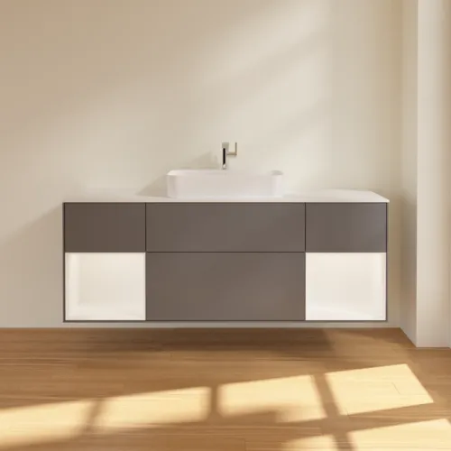 VILLEROY BOCH Toaletní skříňka Finion, s osvětlením, 4 výsuvy, 1600 x 603 x 501 mm, antracitový matný lak / bílý matný lak / bílé matné sklo #F451MTGK, obrázek 4