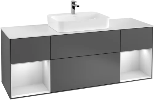 VILLEROY BOCH Toaletní skříňka Finion, s osvětlením, 4 výsuvy, 1600 x 603 x 501 mm, antracitový matný lak / bílý matný lak / bílé matné sklo #F451MTGK
