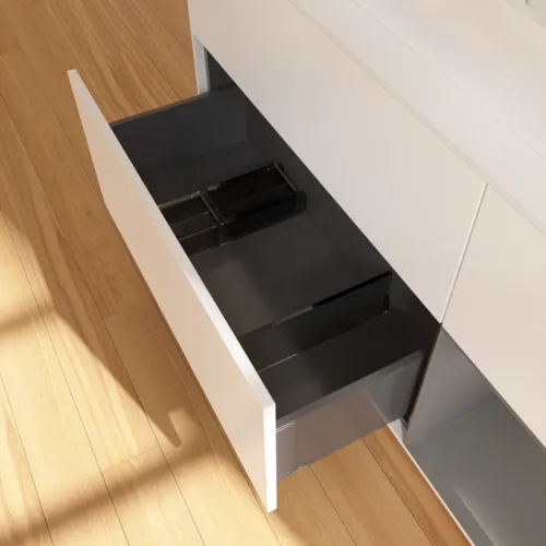 VILLEROY BOCH Toaletní skříňka Finion, s osvětlením, 3 výsuvy, 1200 x 603 x 501 mm, bílý matný lak / antracitový matný lak / bílé matné sklo #F421GKMT, obrázek 7