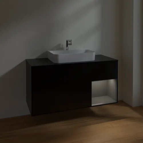 VILLEROY BOCH Toaletní skříňka Finion, s osvětlením, 3 výsuvy, 1200 x 603 x 501 mm, černý matný lak / antracitový matný lak / černé matné sklo #F422GKPD, obrázek 5
