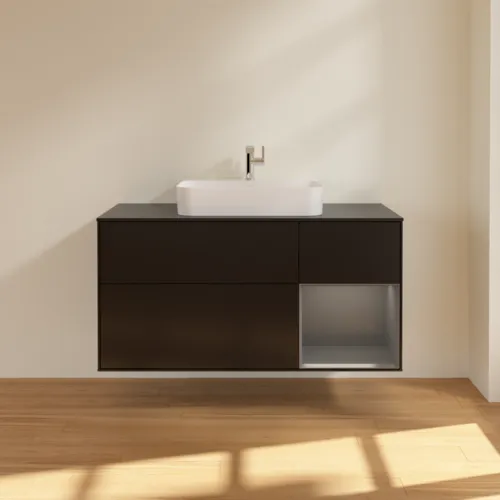 VILLEROY BOCH Toaletní skříňka Finion, s osvětlením, 3 výsuvy, 1200 x 603 x 501 mm, černý matný lak / antracitový matný lak / černé matné sklo #F422GKPD, obrázek 3