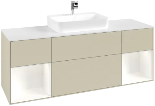VILLEROY BOCH Toaletní skříňka Finion, s osvětlením, 4 výsuvy, 1600 x 603 x 501 mm, Silk Grey Matt Lacquer / White Matt Lacquer / Glass White Matt #F451MTHJ