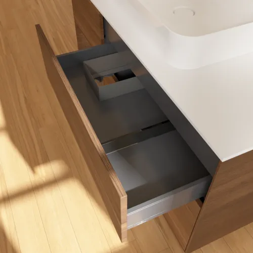 VILLEROY BOCH Toaletní skříňka Finion, s osvětlením, 3 výsuvy, 1200 x 603 x 501 mm, ořechová dýha / ořechová dýha / sklo bílé matné #F411GNGN, obrázek 8